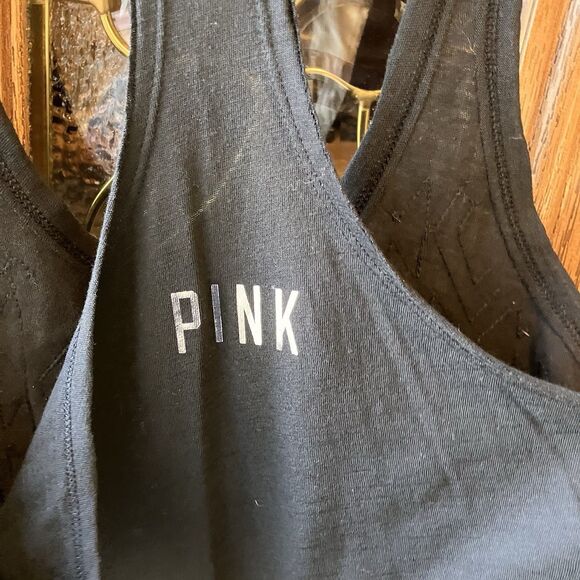PINK Victoria's Secret Black Racer Back Tank Size S Geometric EUC Silver Sequin - Picture 6 of 8